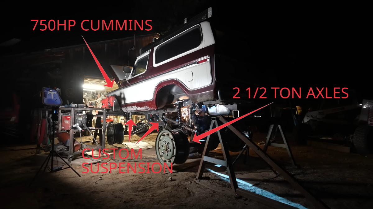 mega truck ford bronco with cummins, 2 1/2 ton axles, and 43 inch tires