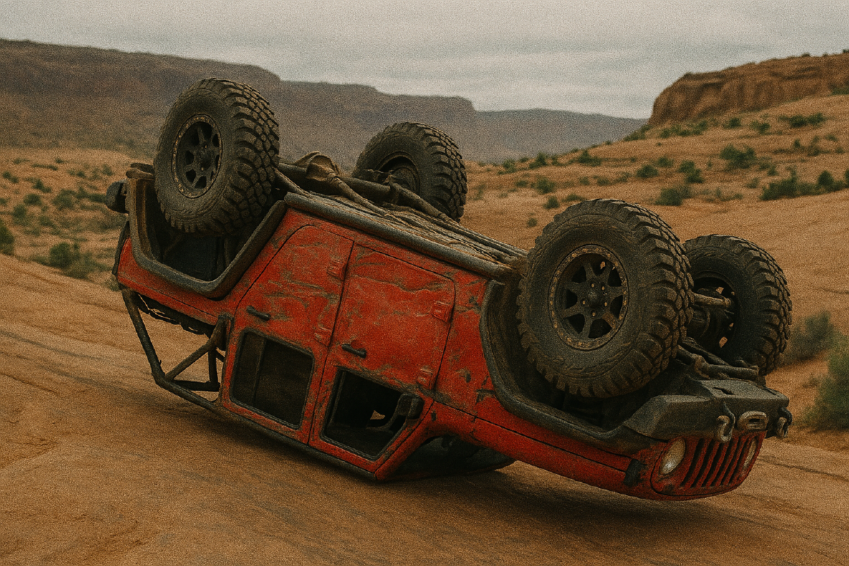 flipped jeep rubicon in moab
