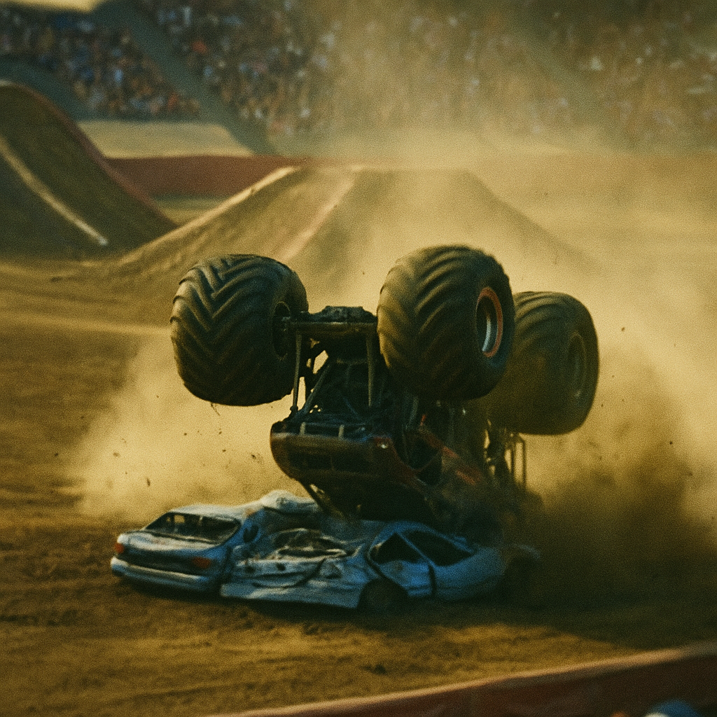 Monster truck Gravedigger double backflip fail