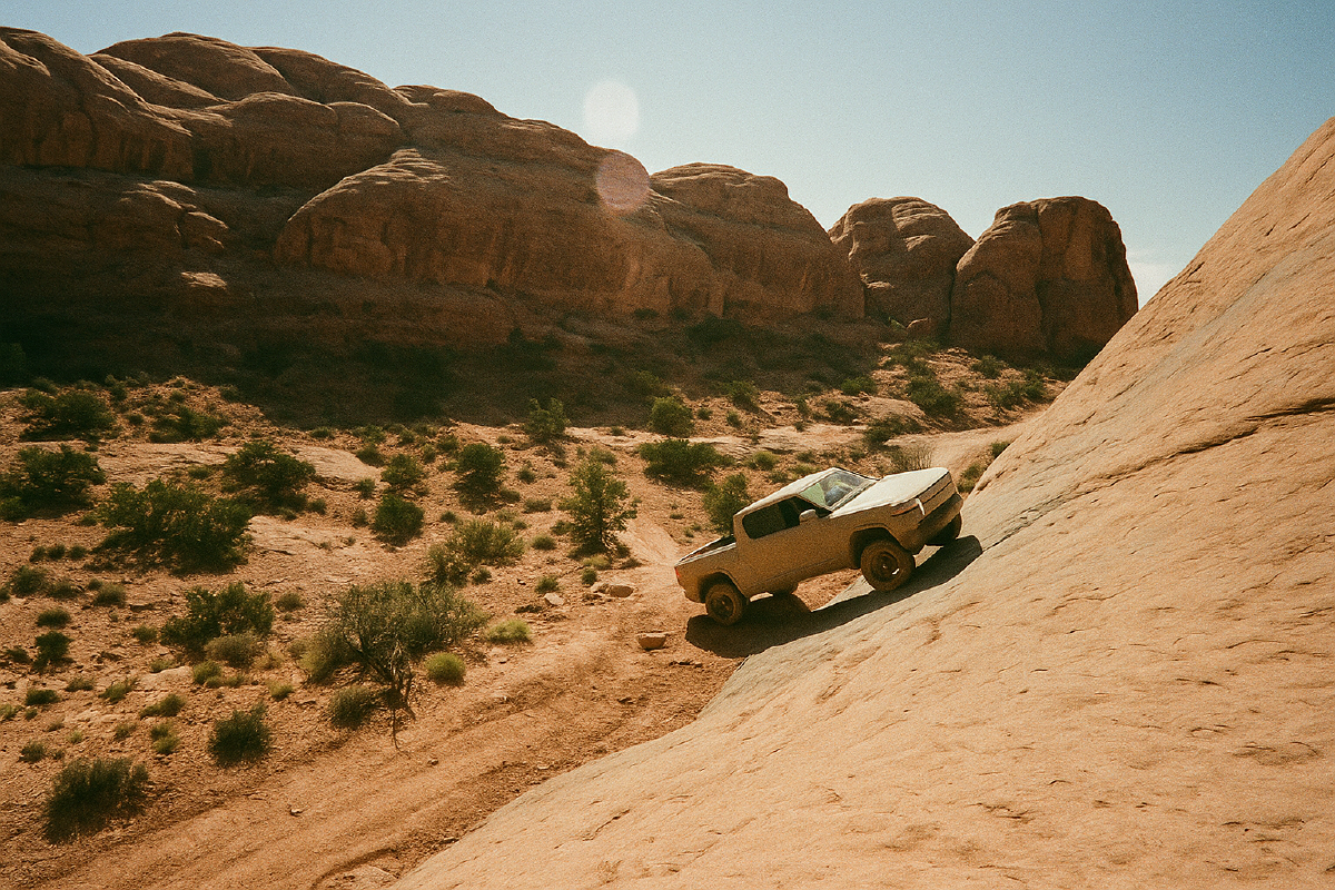 Rivian pickup truck off road