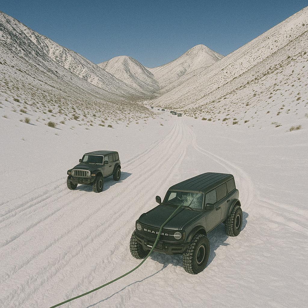 Soft shackle failure during recovery leads to smashed windshield